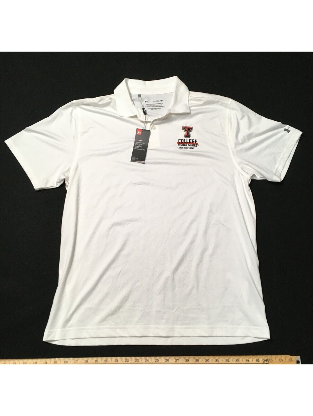 Under Armour 2019 TEXAS TECH College World Series Omaha XL Polo Shirt white new